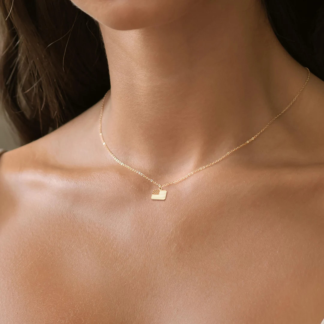 USA Flag Necklace Chain Necklace Flag Pendant Patriotic Jewelry Independence Day Gift for Her Fla... | Etsy (US)