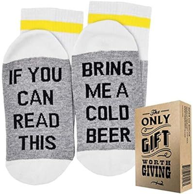 BEER SOCKS + GIFT BOX "If you can read this bring me a cold Beer" Best fathers day gifts from dau... | Amazon (US)