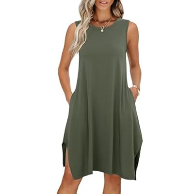 ANRABESS Womens Summer Casual Beach Cover Up Dress Sleeveless Asymmetric Hem Flo… | Amazon (US)