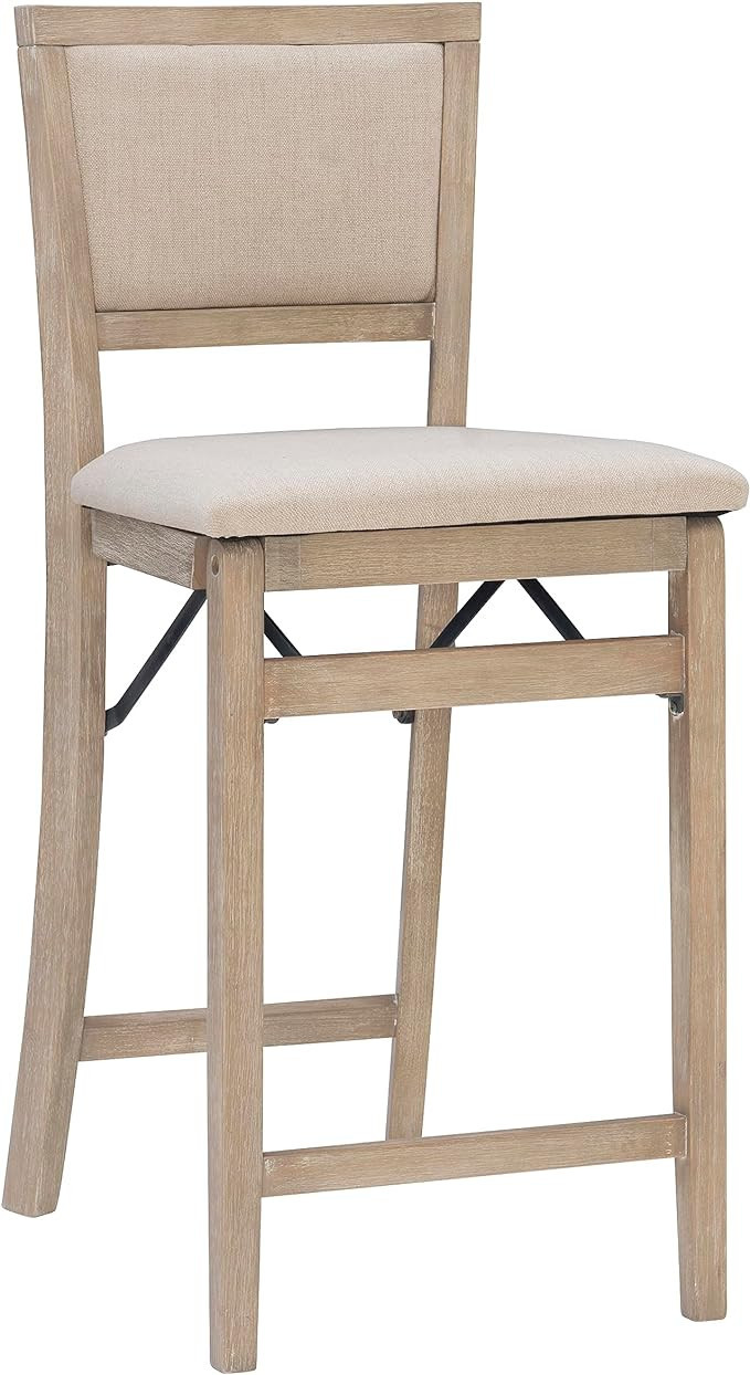 Linon Keira Natural Rustic Wooden Folding Counter Stool with Beige Upholstered Seat and Back | Amazon (US)