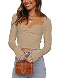 REORIA Women's Sexy Sweetheart Neck Cropped Sweater Long Sleeve Ribbed Knit Twisted Knot Front Pu... | Amazon (US)