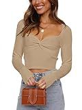 REORIA Women's Sexy Sweetheart Neck Cropped Sweater Long Sleeve Ribbed Knit Twisted Knot Front Pu... | Amazon (US)