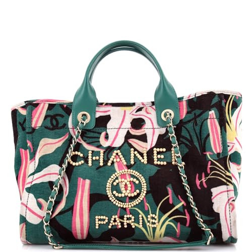 Chanel, Pre-Loved Deauville NM Tote Printed Velvet with Wooden Pearls Small, Green | Amazon (US)