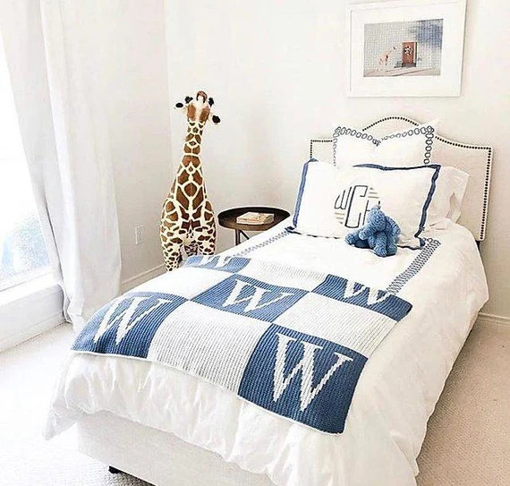 Initial Block Throw Blanket | Nursery Blanket | Sofa Throw Blanket | Designer Throw Blanket | Mon... | Etsy (US)