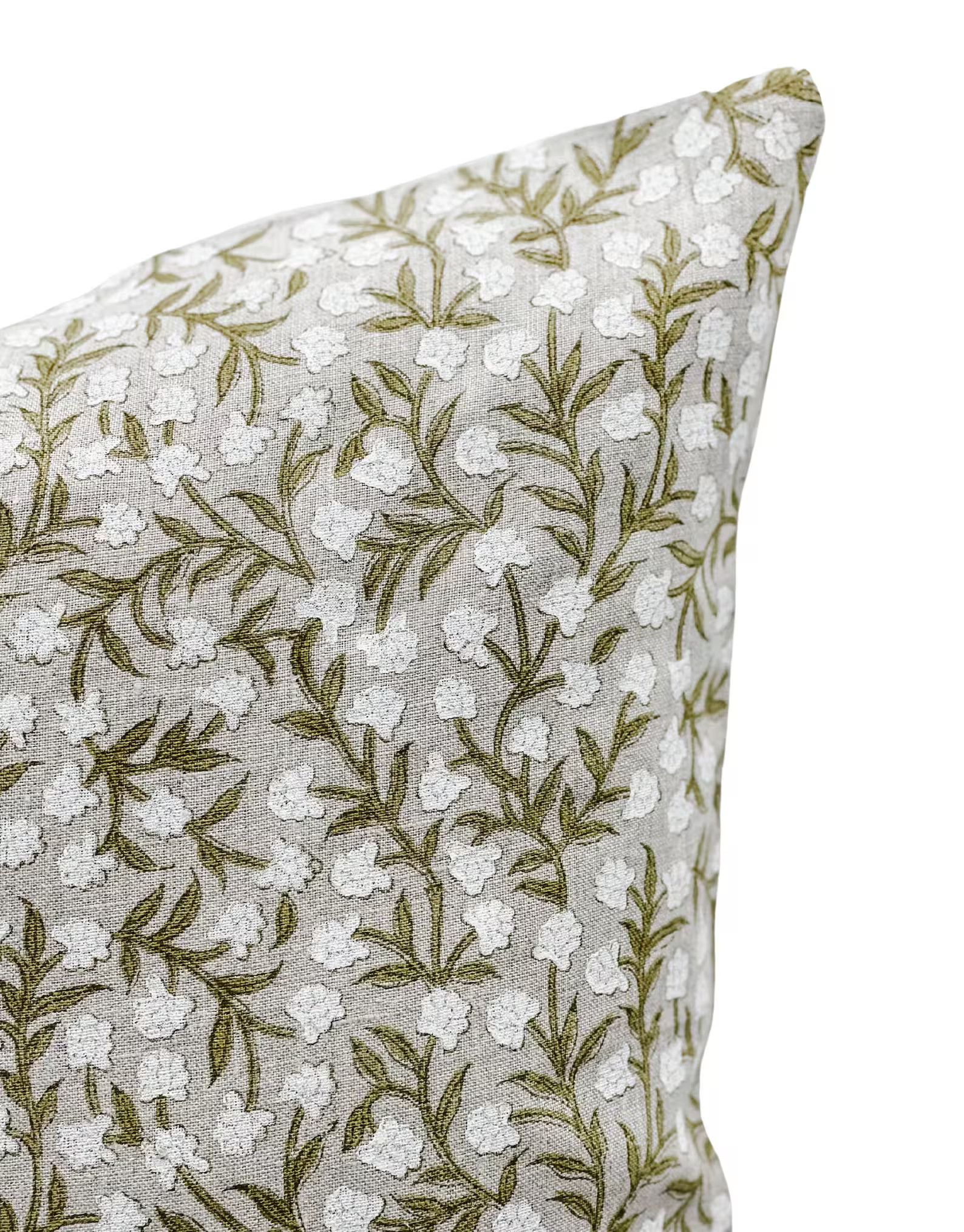 Designer Moss Green Floral Design on Natural Linen Pillow Cover, Green and White Pillow Cover, Bo... | Etsy (US)