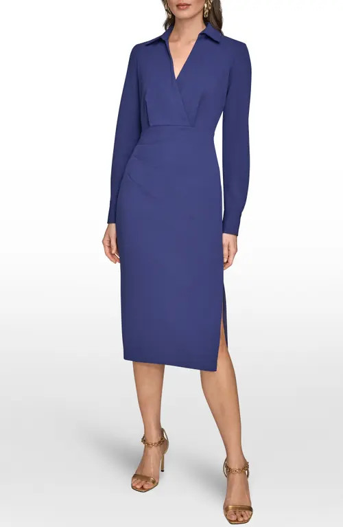 Donna Karan New York Collar Long Sleeve Midi Dress in Deep Sea at Nordstrom, Size 14 | Nordstrom