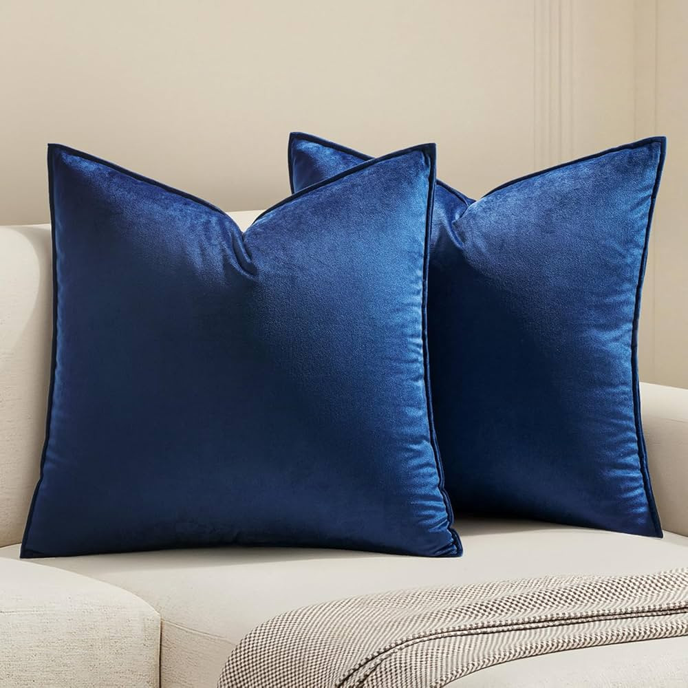MIULEE Pack of 2 Navy Blue Decorative Velvet Throw Pillow Cover Soft Pillowcase Solid Square Cush... | Amazon (US)