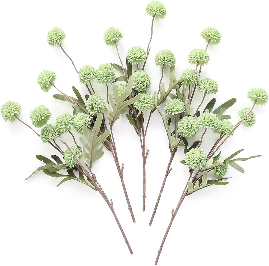 Floroom 5pcs Elf Green Faux Silk Mums Artificial Flowers, Bulk Fake Small Mini Chrysanthemums wit... | Amazon (US)