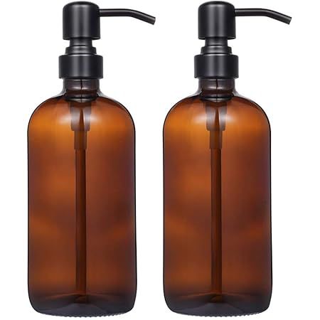 SUNRISE PREMIUM Amber Glass Soap Dispenser with Plastic Pump, 16 Oz Pack of 2 Brown Dish and Hand... | Amazon (US)
