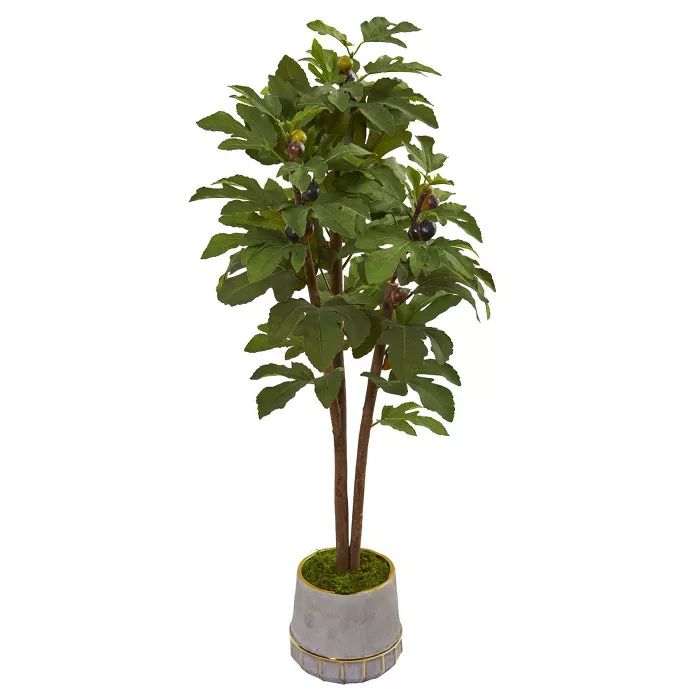 47" Artificial Fig Tree in Stoneware Vase with Trimming in Planter Gold - Nearly Natural | Target