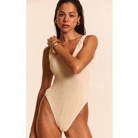 Cream Crinkle Plunge Swimsuit | PrettyLittleThing UK