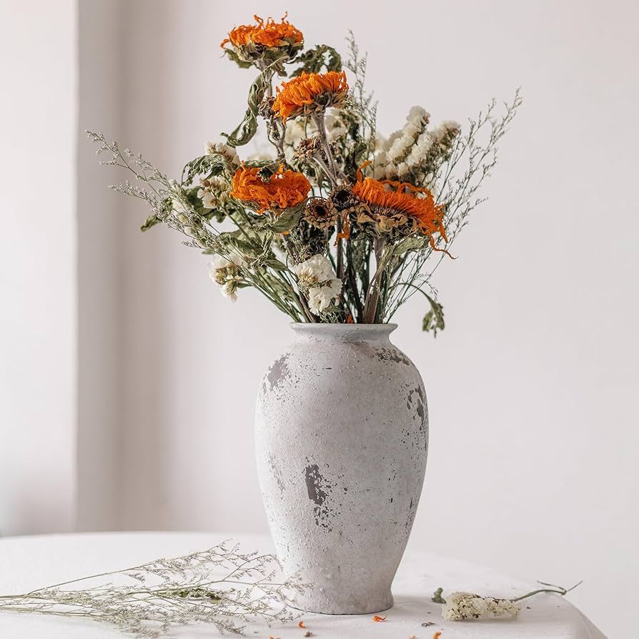 Rustic Farmhouse Vase,Vintage Vase White Ceramic Flower Vase,Retro Vase Terracotta Vase for Home ... | Amazon (US)