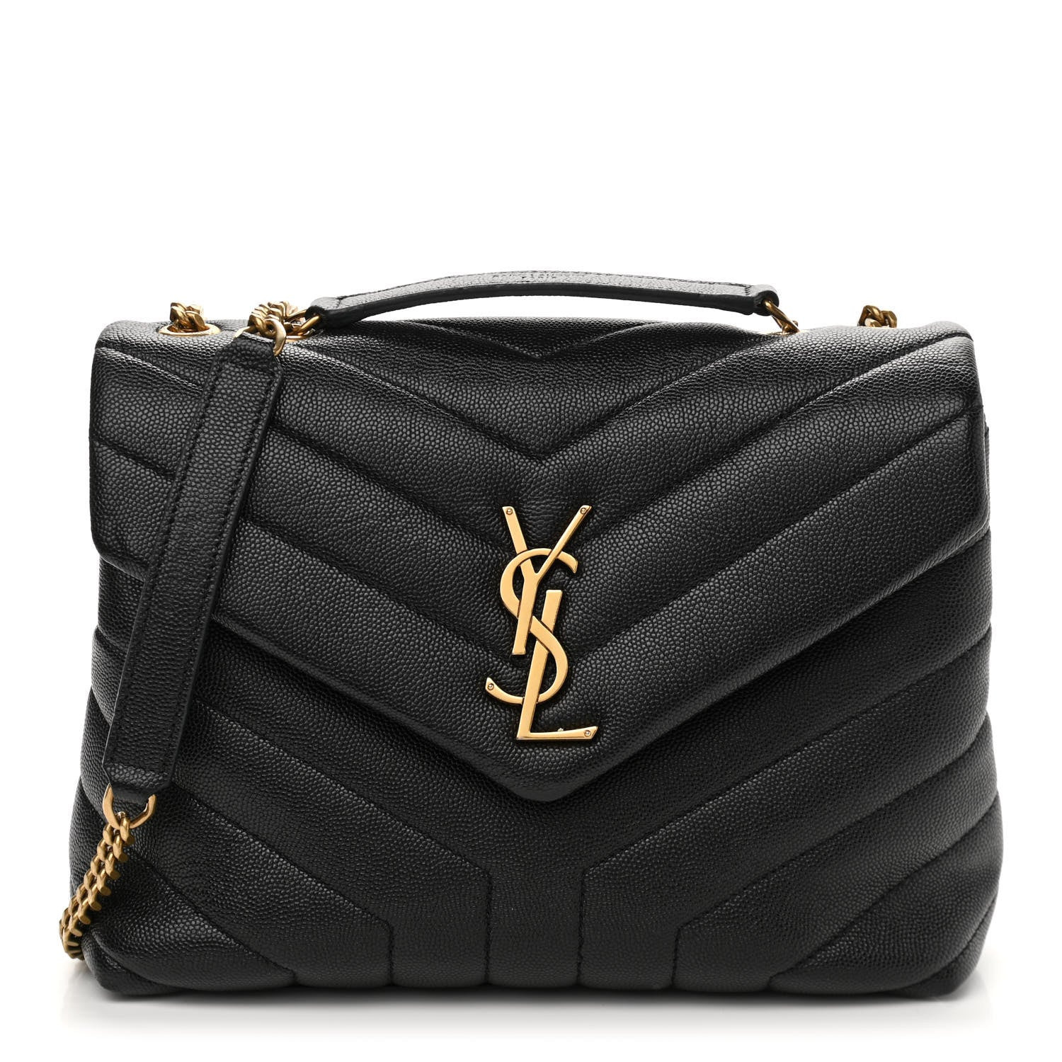 SAINT LAURENT Grain de Poudre Calfskin Y Quilted Monogram Small Loulou Chain Satchel Black | FASHIONPHILE (US)