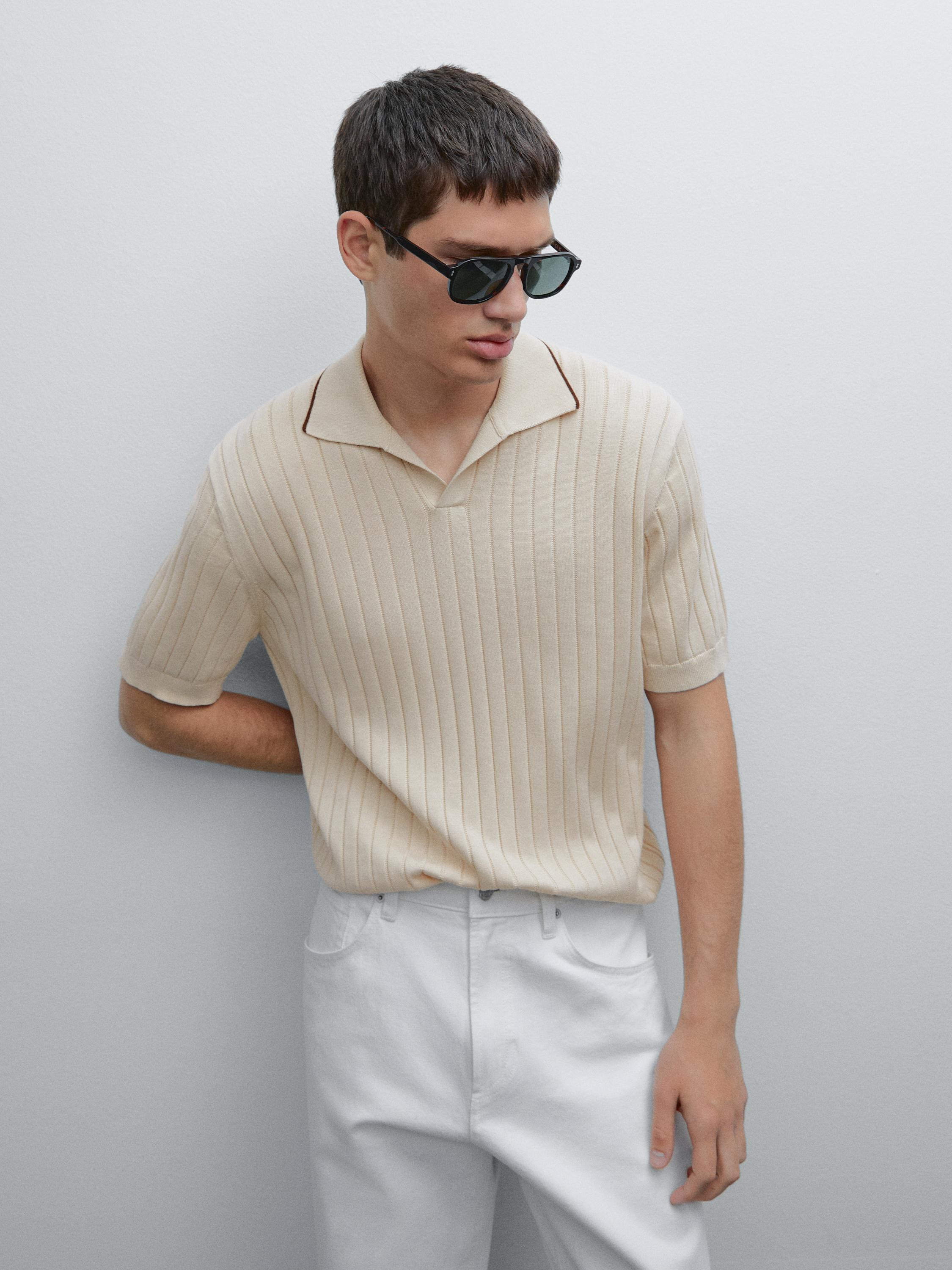 Ribbed knit polo shirt | Massimo Dutti US