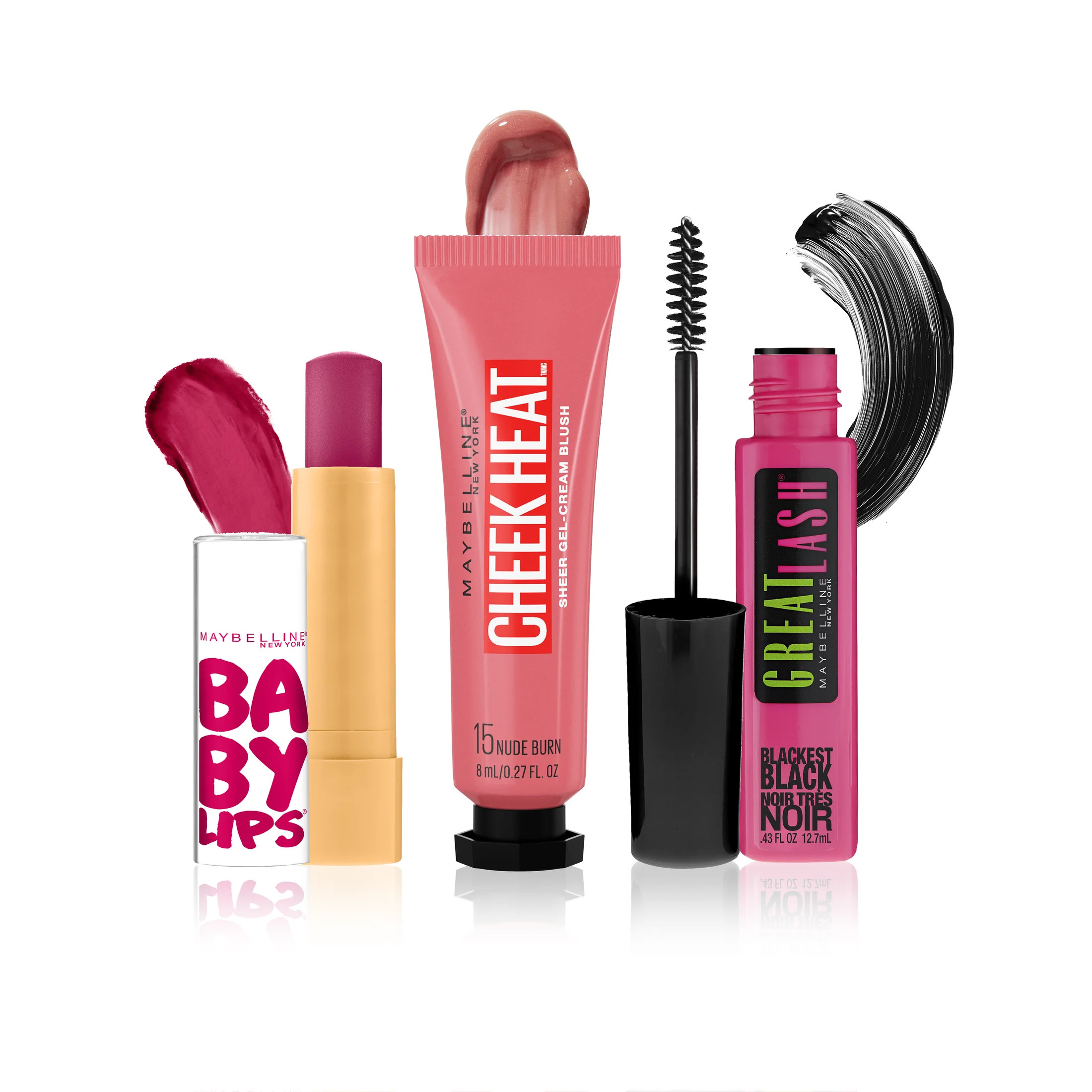 Maybelline Great Lash Mascara, Cream Blush, and Lip Balm Trio, Blackest Black - Walmart.com | Walmart (US)
