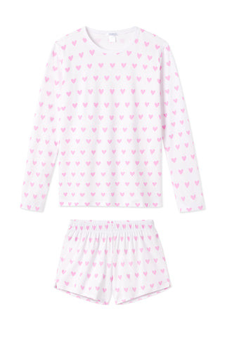 Pima Long-Short Weekend Set in Pink Heart | Lake Pajamas