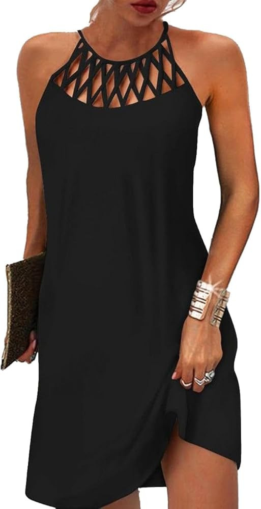 BIRW Summer Dresses for Women 2026 Casual Floral Halter Neck A-line Beach Vacation Sundresses | Amazon (US)