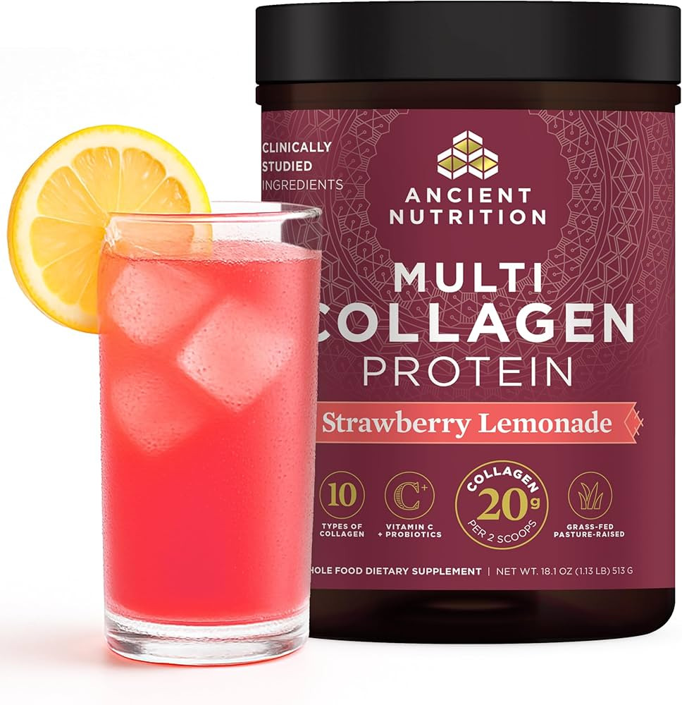 Ancient Nutrition Hydrolyzed Collagen Peptides Powder with Probiotics, Strawberry Lemonade Multi ... | Amazon (US)