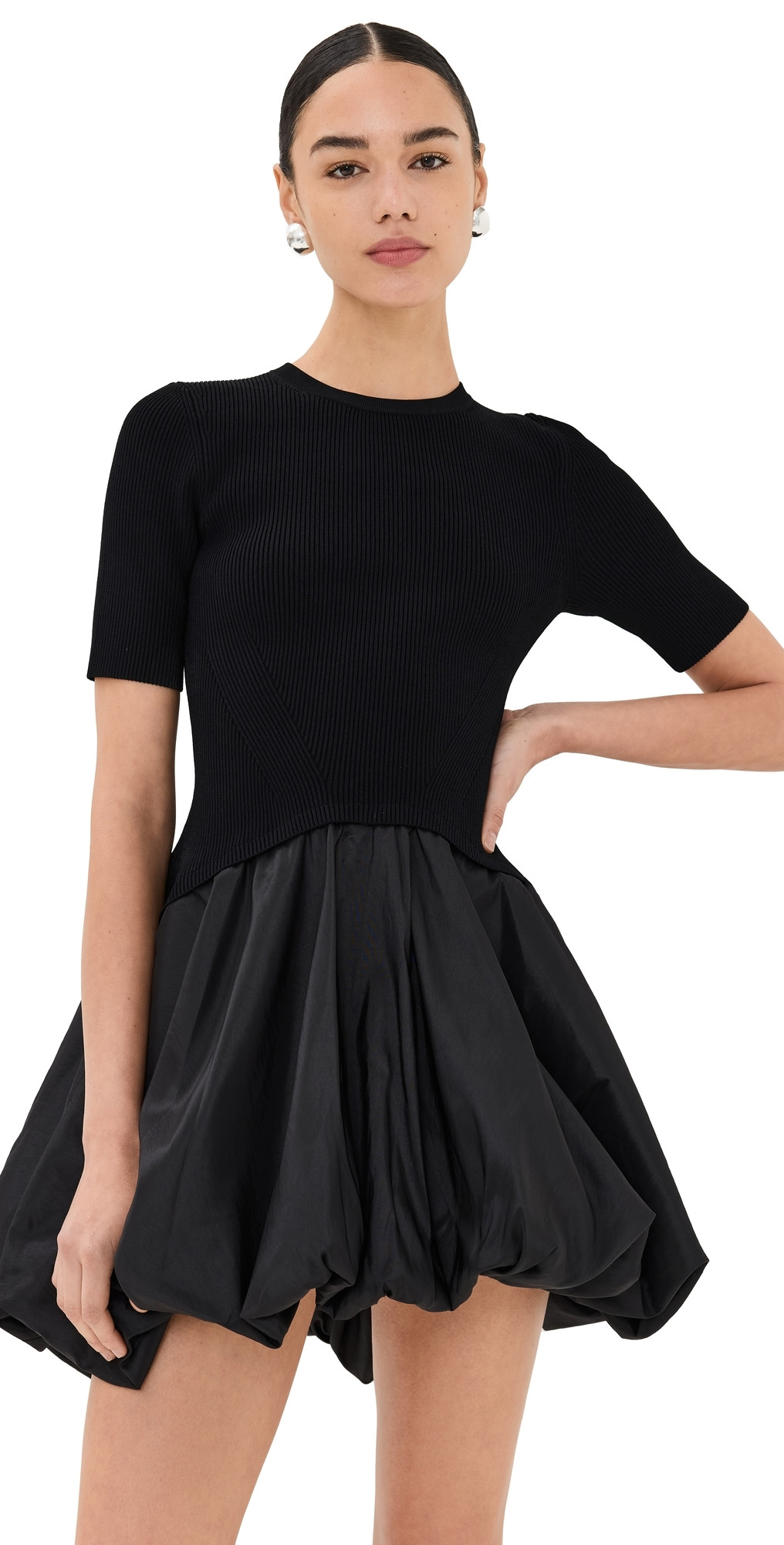 SIMKHAI Kenny Short Sleeve Bubble Mini Dress Black M | Shopbop