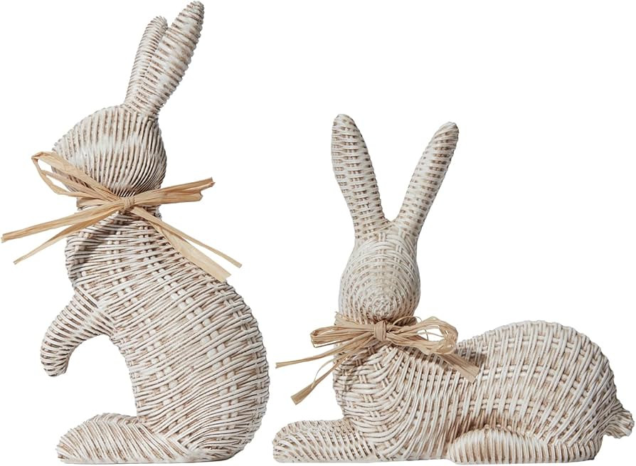 DN DECONATION Easter Decorations Bunny Figurines Set, Rattan Effect Resin Beige Bunnies Standing ... | Amazon (US)