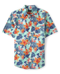 Mens Matching Family Tropical Poplin Button Down Shirt - mellow aqua | The Children's Place