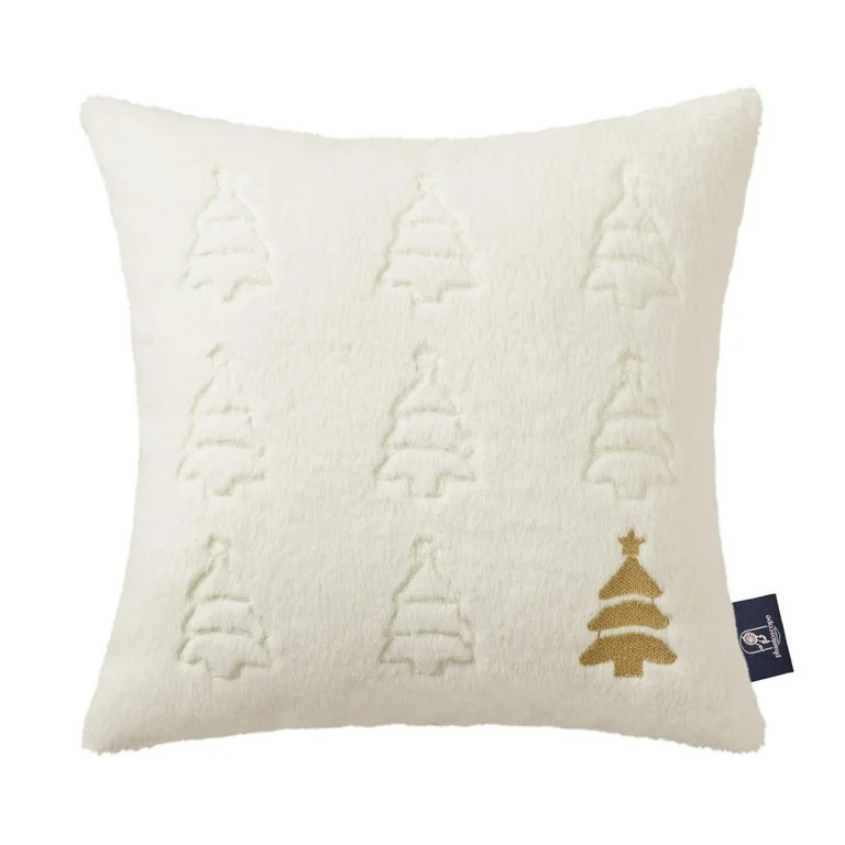 Phantoscope Christmas Faux Rabbit Fur Decorative Pillow, Gold Christmas Tree Embroidered Winter S... | Walmart (US)