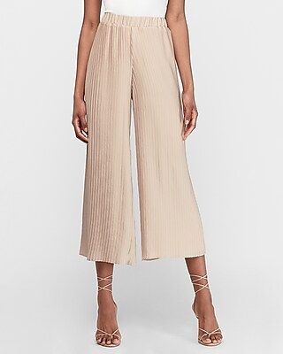 High Waisted Pleated Cropped Pull-On Pant Neutral Women's L | Express