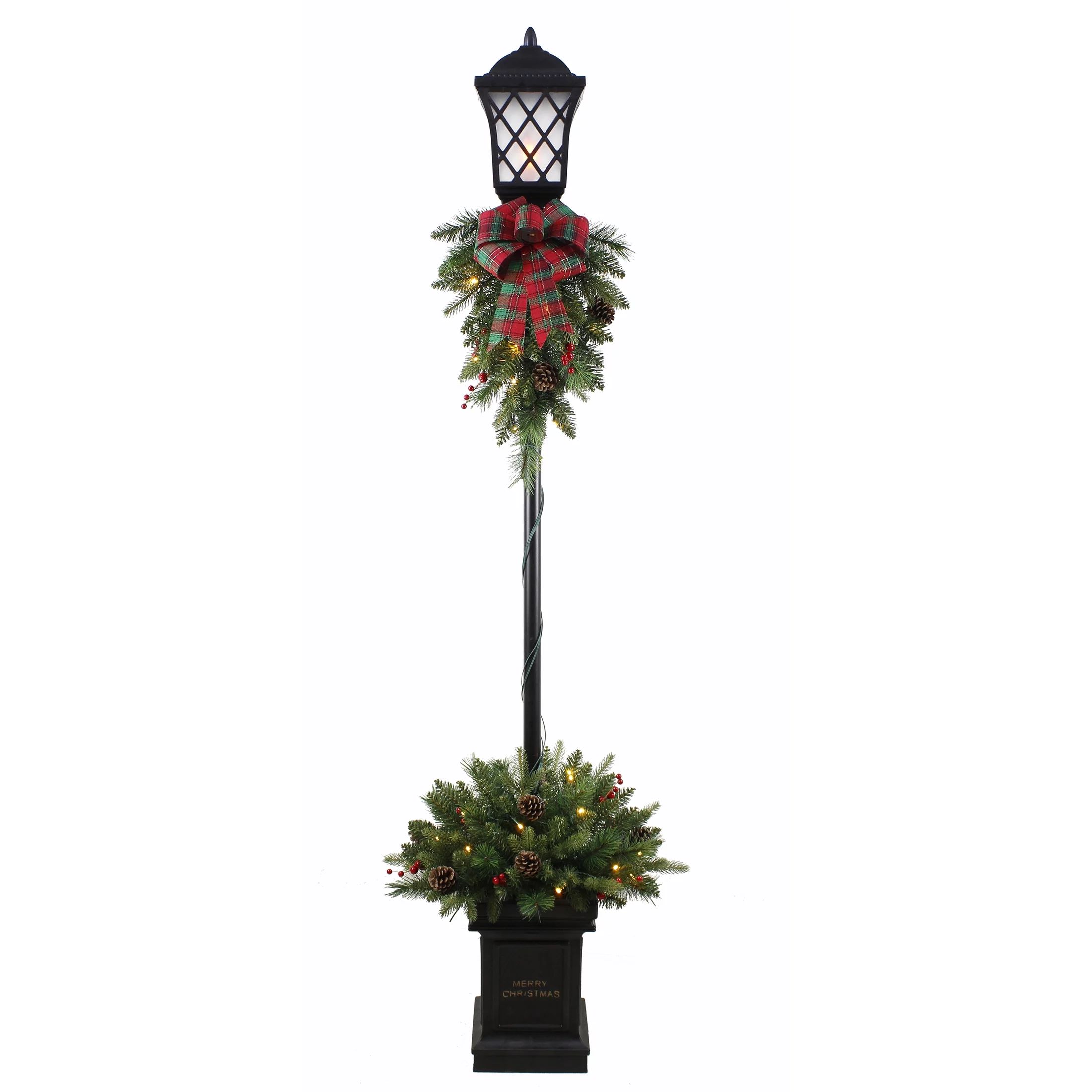 Holiday Time 6-foot Pre-Lit Christmas Planter with Lighted Lamp Post, with 25 Warm White LED LIgh... | Walmart (US)