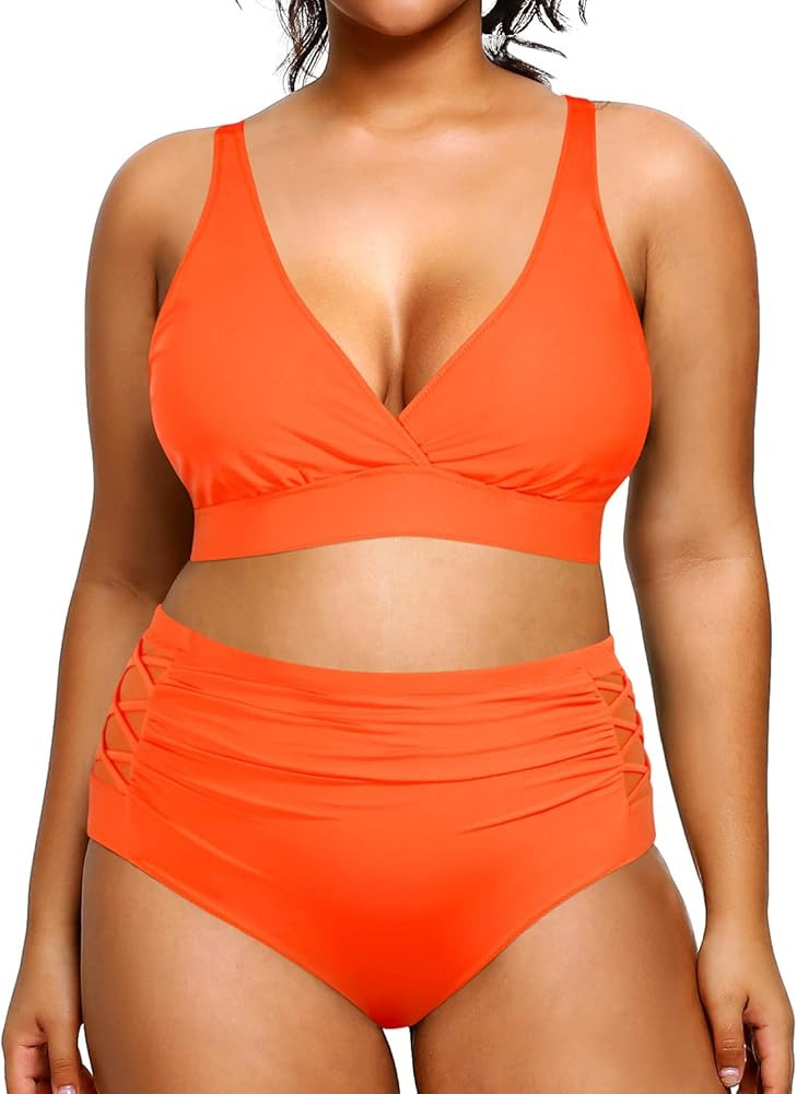 Yonique Womens Plus Size Bikini High Waisted Swimsuits Two Piece Bathing Suits Tummy Control Swim... | Amazon (US)