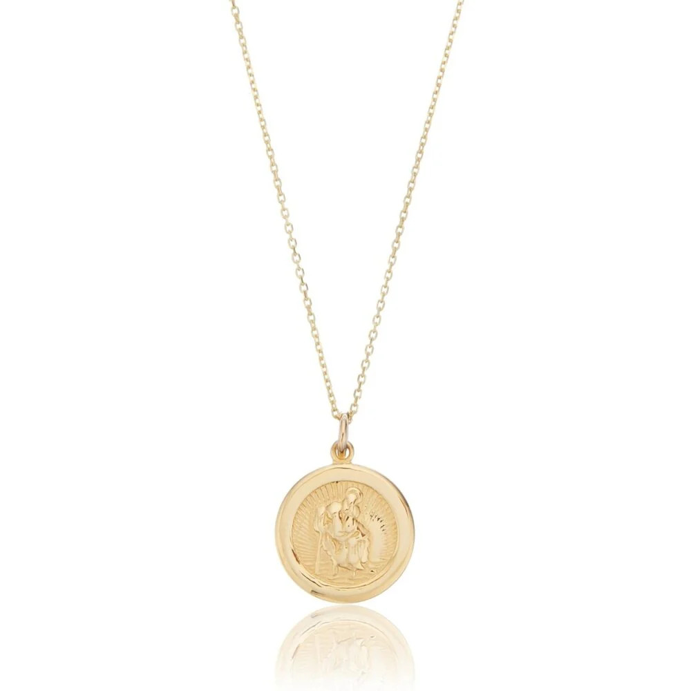 Solid Gold Small Round St Christopher Medallion Necklace | Lily & Roo