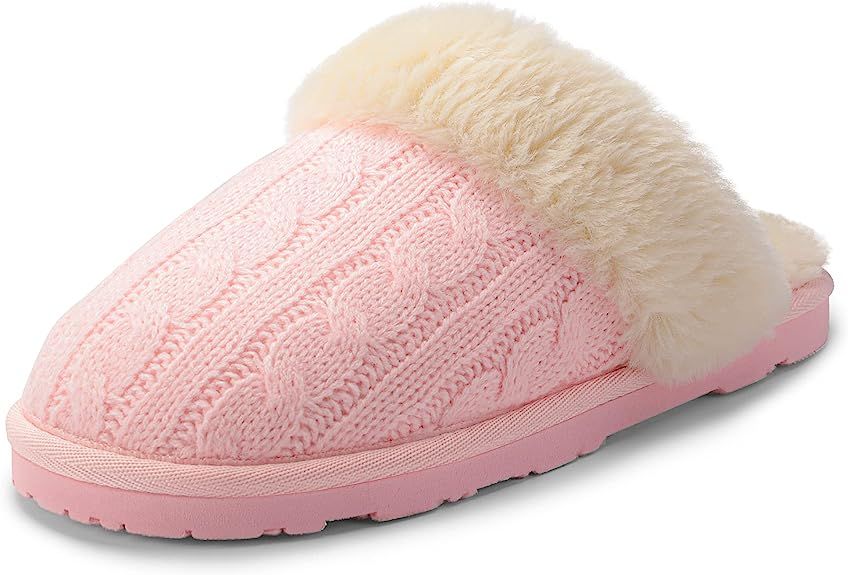 DREAM PAIRS Women's Cable Knit Faux Fur Mules Comfy Slippers | Amazon (US)