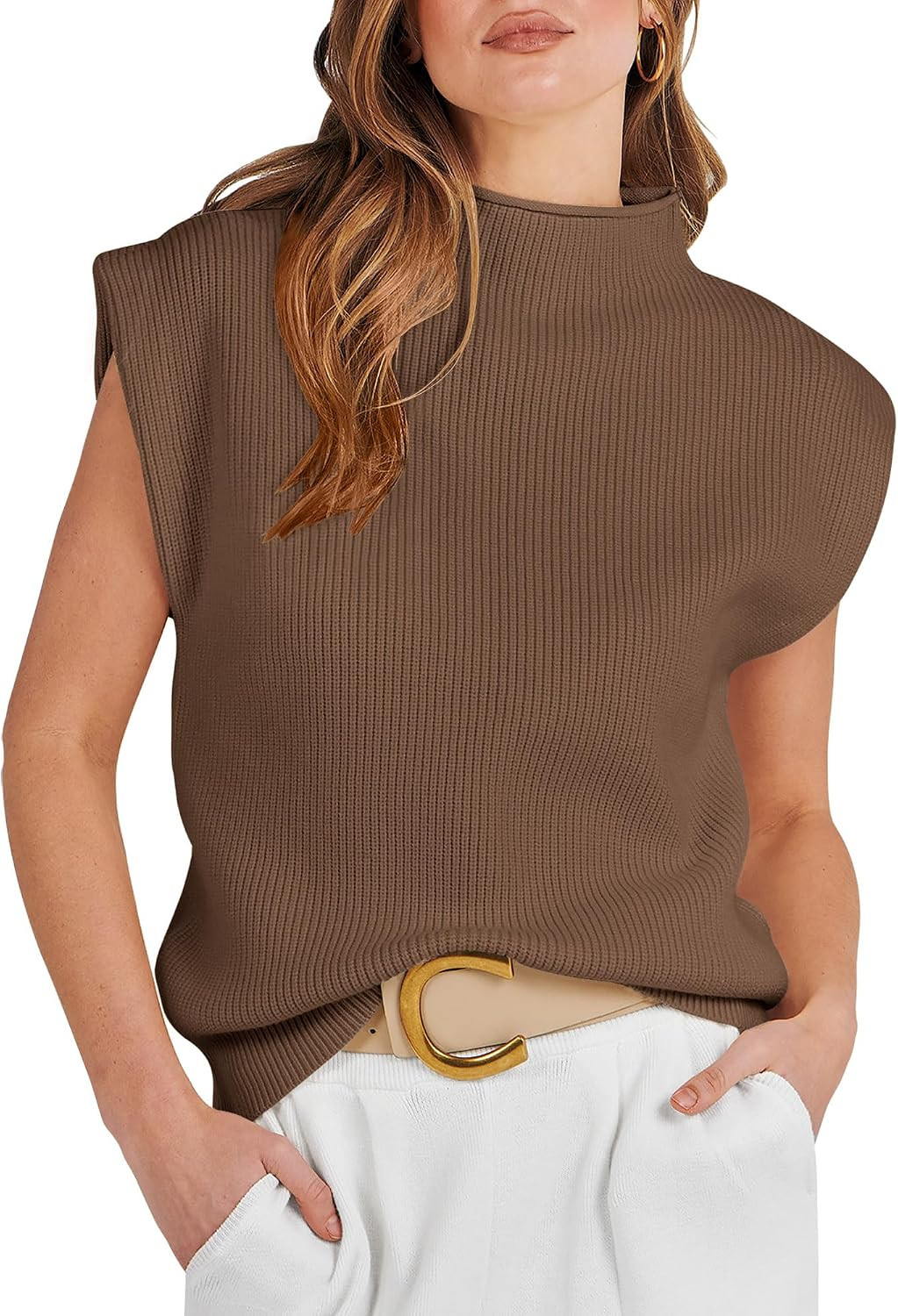 ANRABESS Women's Mock Neck Sleeveless Sweater Vest Casual Cap Sleeve Knit Pullover Tank Tops 2026 Fall Clothes | Amazon (US)