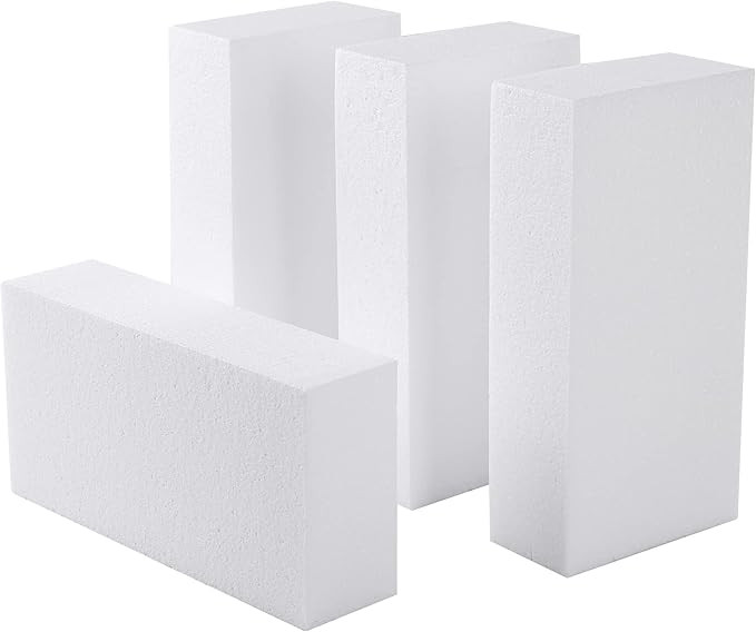AMZQNART 4 Pack Craft Foam Blocks, 8x4x2 Square Polystyrene Foam Bricks for Art Sculpting, Flower... | Amazon (US)