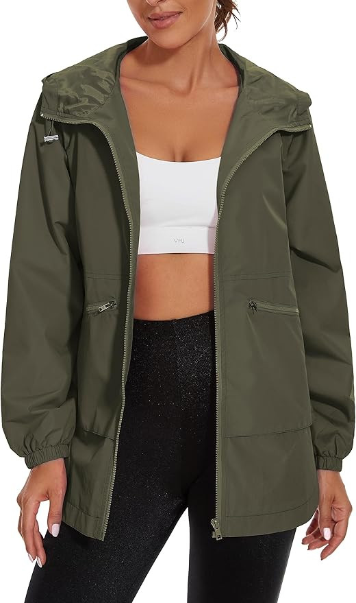 PESION Womens Waterproof Raincoat Lightweight Rain Jacket Trench Coat Hooded Windbreaker With Poc... | Amazon (US)