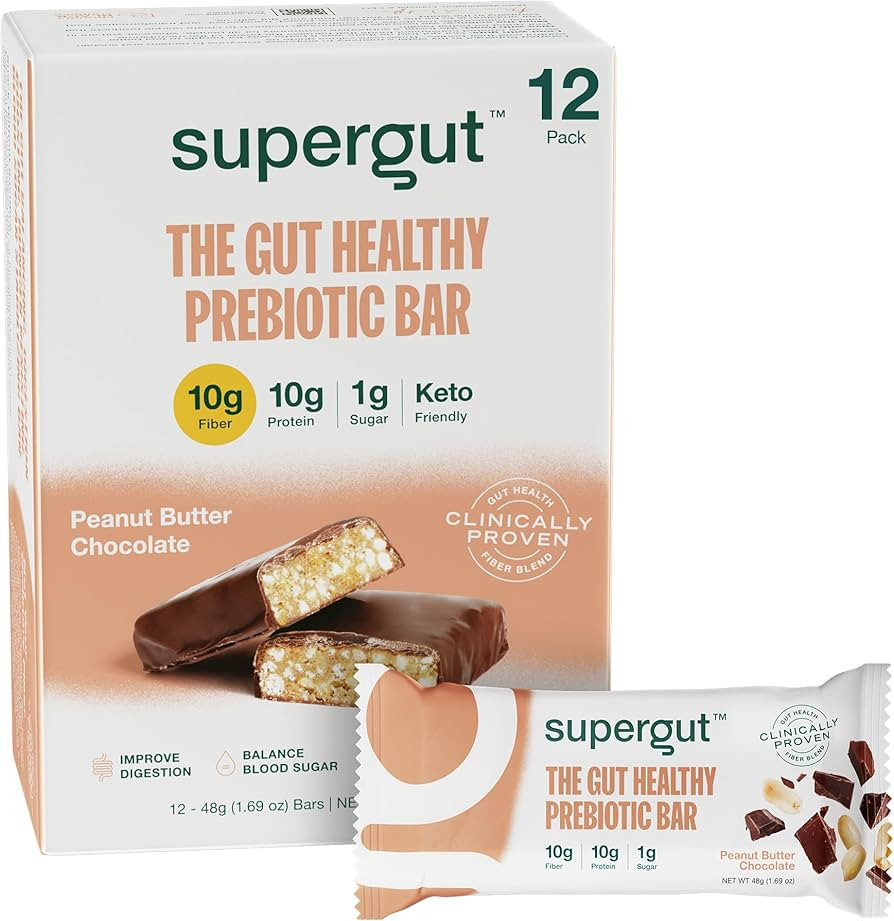 Supergut GLP-1 Boosting Prebiotic Bars, Peanut Butter Chocolate - Gut Healthy Protein Snacks & Br... | Amazon (US)