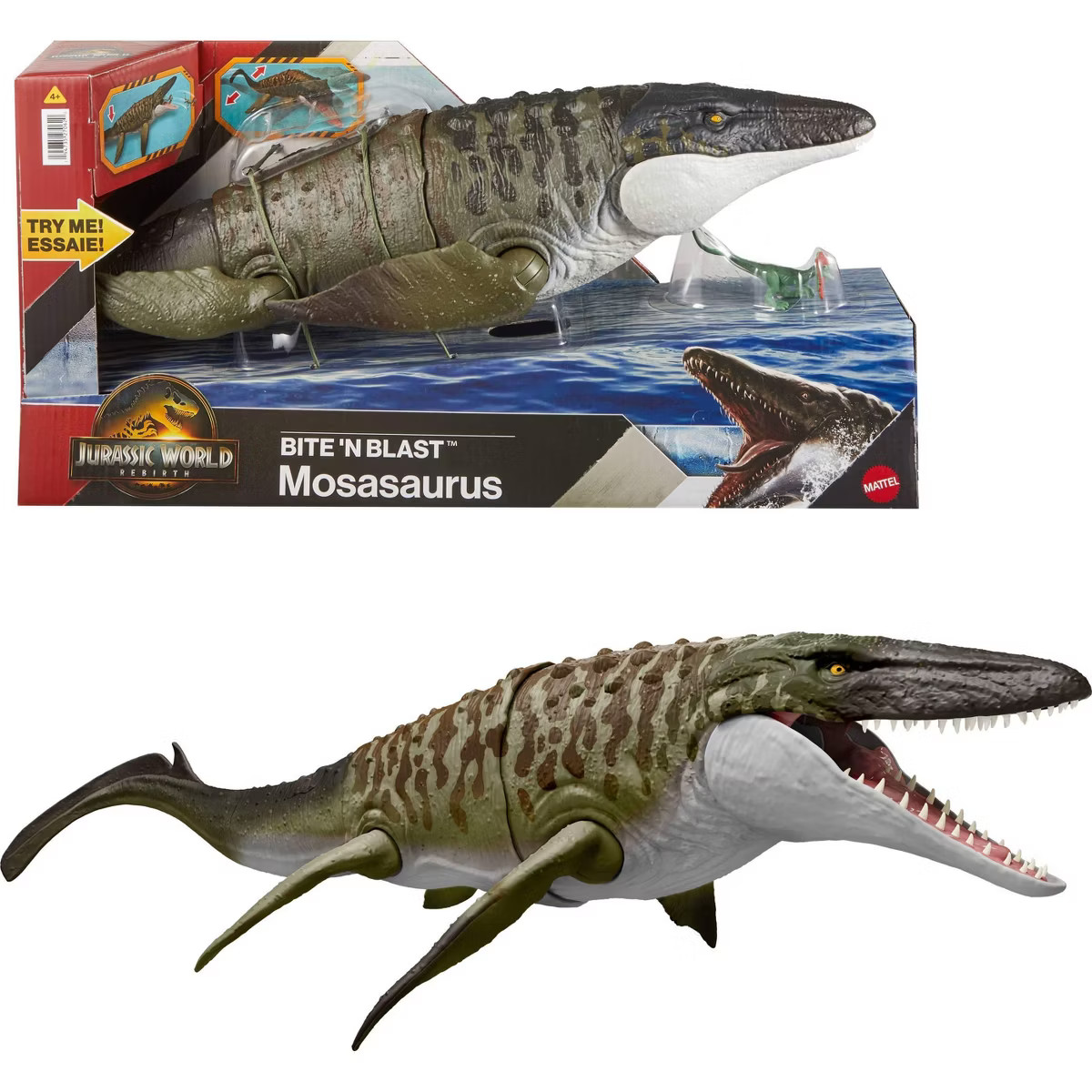Jurassic World Rebirth Bite N Blast Mosasaurus Action Figure and Mini Dilophosaurus, Dinosaur Toy | Target