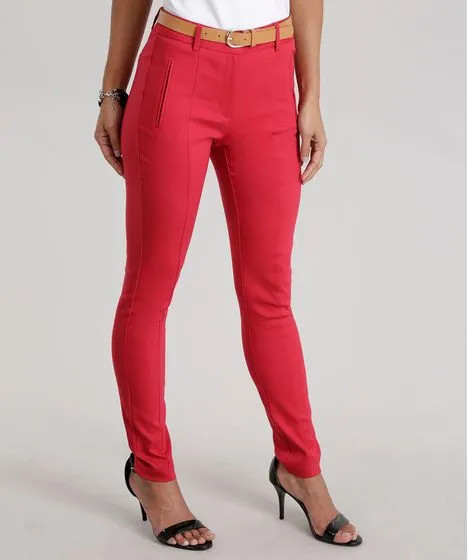 Calça Skinny com Cinto Vermelha | C&A BR