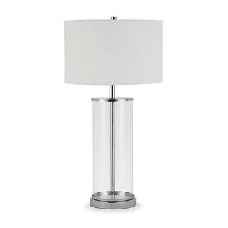 Rowan 28 in. Polished Nickel and Glass Table Lamp | The Home Depot