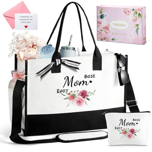 Mothers Day Gifts for Mom from Daughter Son New Mom Birthday Gifts for Women Tote Bag with Adjustable Shoulder Strap and Makeup Bag | Amazon (US)