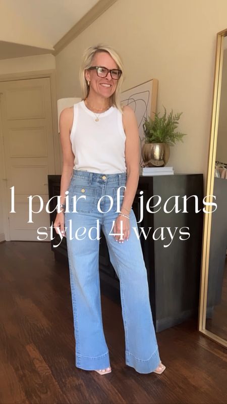 1 pair of wide leg denim styled 4 ways 

I get asked often what to pair with wide leg denim 
Some items have sold out so I am tagging similar items 

These jeans are very similar to the crazy popular wide leg denim that I have shared before, but this time they are a Sailor style with front pockets, which I might even love more… because it breaks up the space  there 

These jeans  fit true to size 

Jcrew 

#LTKstyletip #LTKover40 #LTKfamily