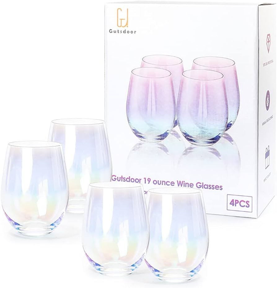 Gutsdoor Wine Glasses Large Stemless Wine Glasses 18.9 Ounce Set of 4 Iridescent Glasses All-Purp... | Amazon (US)