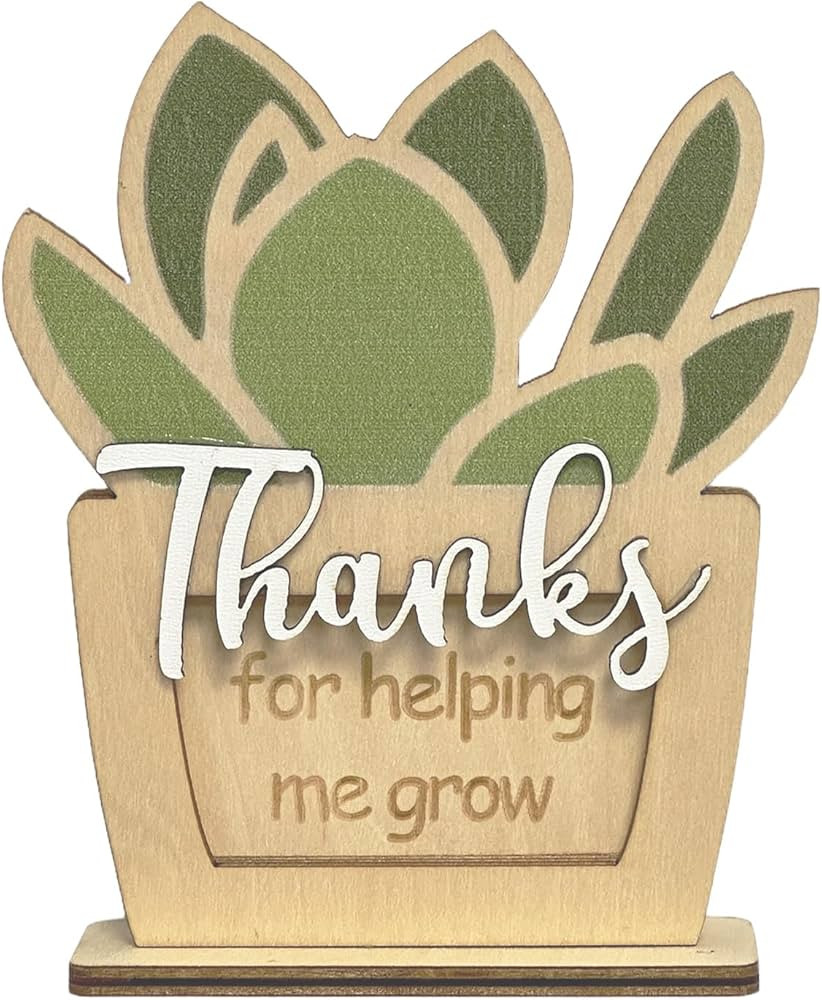 Teacher Appreciation Gift Card Holder, Thank You for Helping Me Grow, Wooden Succulent Card Holde... | Amazon (US)