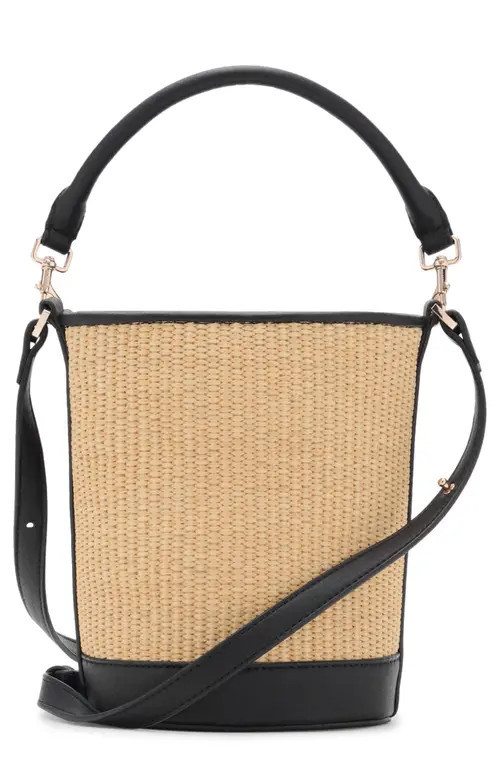 MANGO Small Raffia Bucket Bag in Black at Nordstrom | Nordstrom
