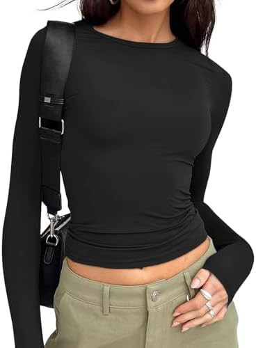 Trendy Queen Womens Long Sleeve T Shirts Fall Fashion 2025 Basic Crop Tops Going Out Outfits Y2k ... | Amazon (US)