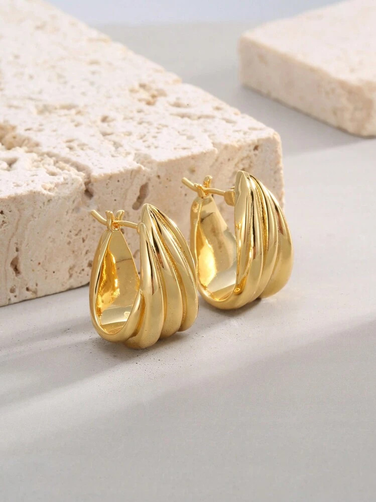 Charm-In Thick Earrings, Teardrop-Shaped Earrings, 18K Gold Plated Earrings - Hypoallergenic And Fade-Resistant Earrings. Jewelry Gift, Suitable For Giving To Girlfriend, Mother Or Wife. | SHEIN
