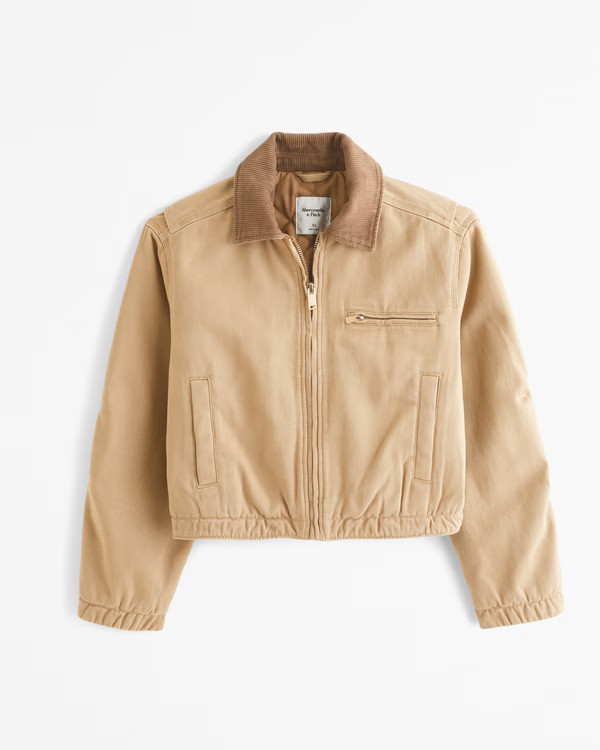 Women's Cropped Twill Workwear Jacket | Women's Coats & Jackets | Abercrombie.com | Abercrombie & Fitch (US)