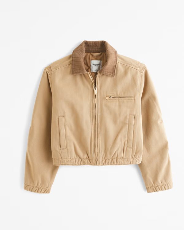 Women's Cropped Twill Workwear Jacket | Women's New Arrivals | Abercrombie.com | Abercrombie & Fitch (US)