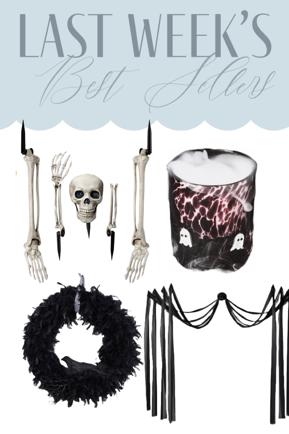 Halloween decor , Halloween wreath, skeleton bones for your yard, hanging spider , and cute ghost glasses ! 

#LTKFindsUnder50 #LTKHome #LTKSeasonal