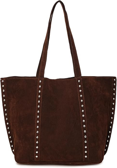 JQAliMOVV Suede Tote Bag for Women Trendy Suede Purse Large Capacity Studded Shoulder Handbag | Amazon (US)