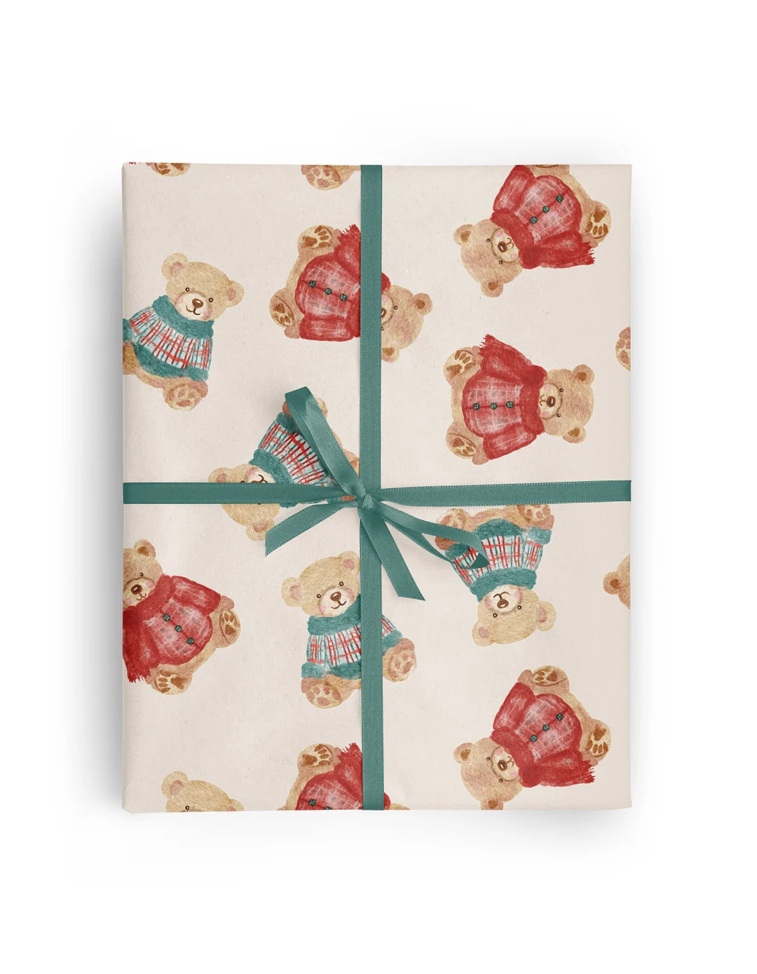 Watercolor Christmas Teddy Bear Wrapping Paper: Plaid Sweaters - Etsy | Etsy (US)